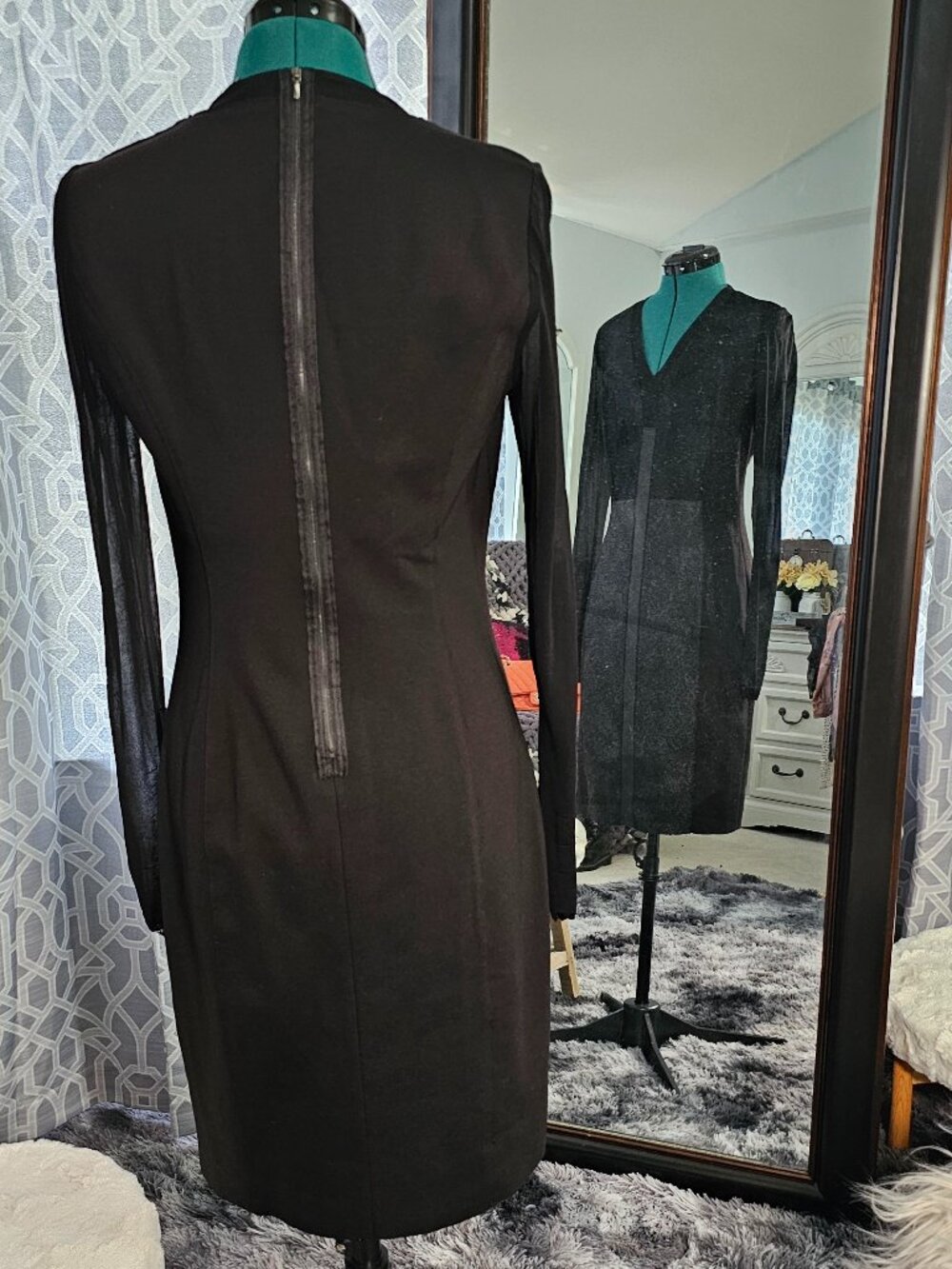 Elie Tahari Shelby Mixed Media Leather & Calf Hair Sheath Dress – Size 6 - Picture 3 of 9